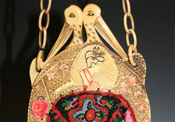 Geisha, Crane and Fans celluloid purse